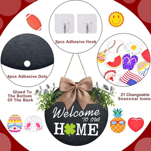 Interchangeable Welcome Home Sign, Seasonal Front Porch Door Decor With 21 Chang - Picture 4 of 6